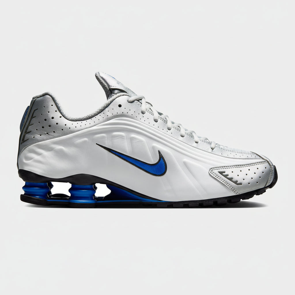 Nike Shox R4 White, Metallic Silver, Blue