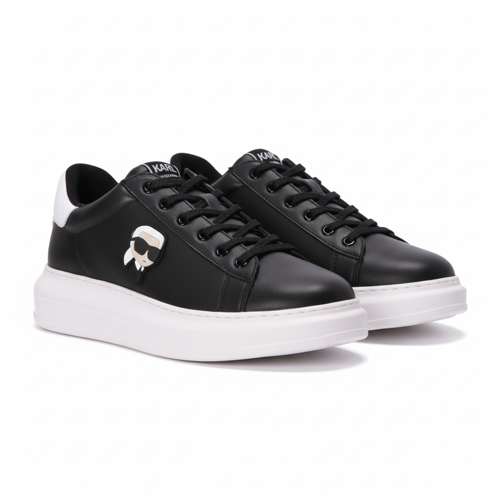 Karl Lagerfeld Ikonik Kapri Black & White Leather Sneakers.