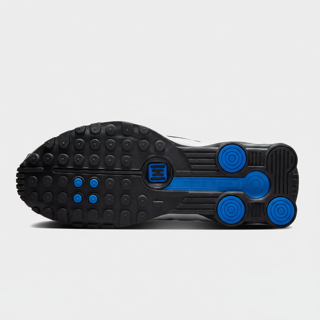 Nike Shox R4 White, Metallic Silver, Blue