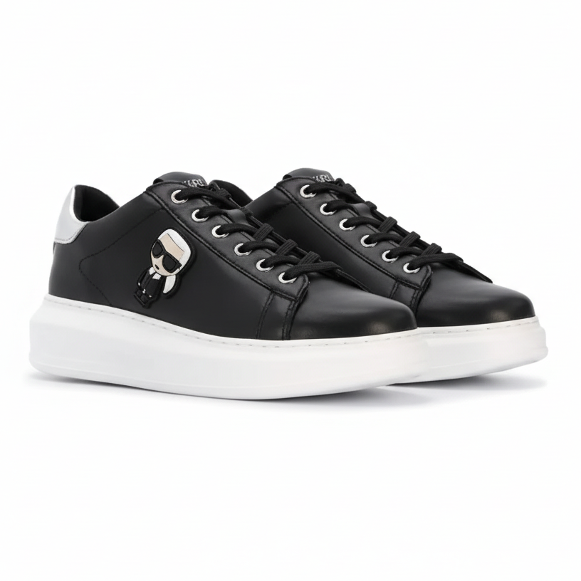 Karl Lagerfeld Kapri Mens Ikonik 3D Black Leather Sneakers