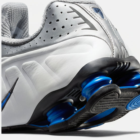 Nike Shox R4 White, Metallic Silver, Blue