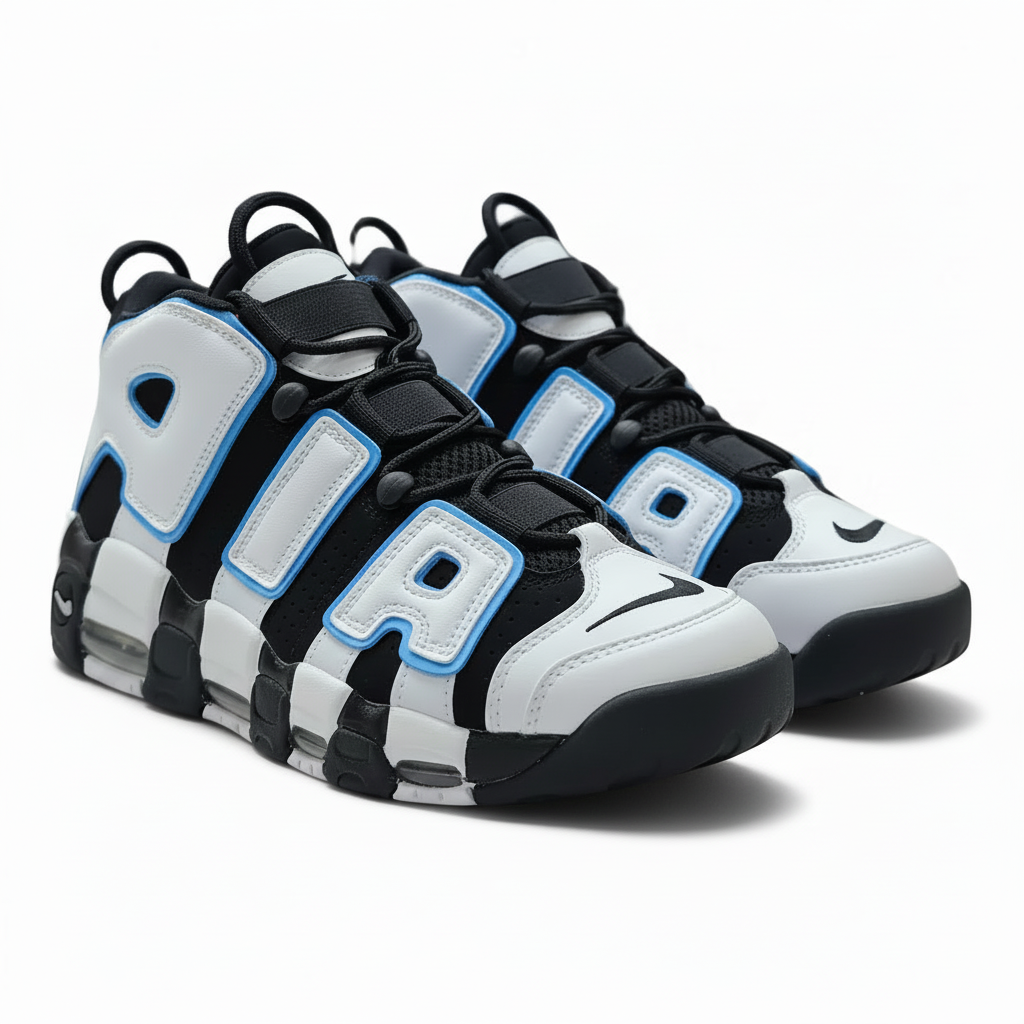Nike Air More Uptempo Shoes Black/white, & "Cobalt Bliss"
