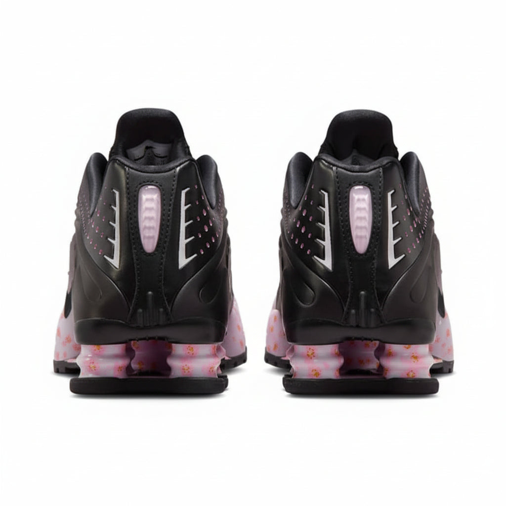 Nike Shox R4 "Sakura" Women's Sneaker Pink/Black, Cherry Blossom Graphics.
