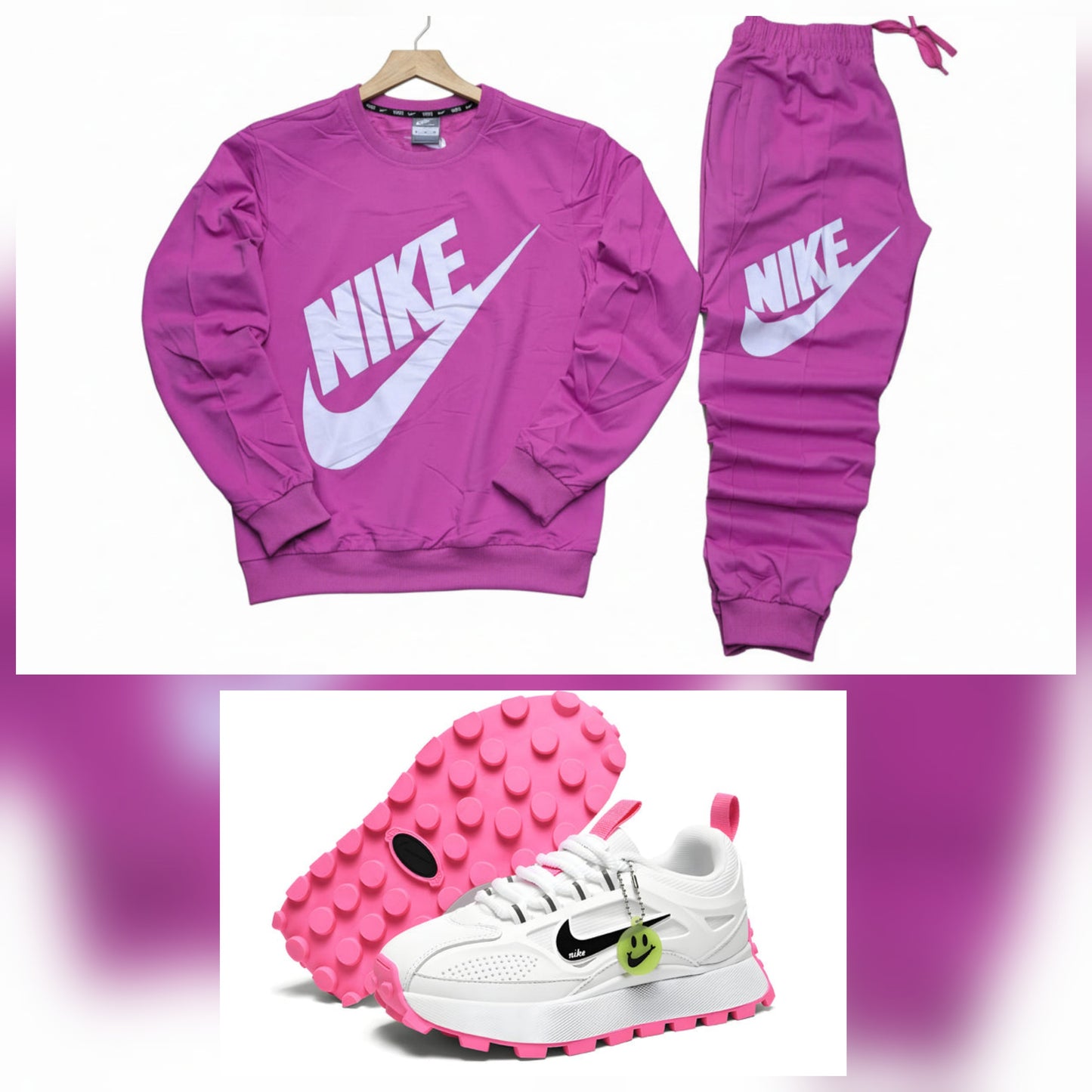 Nike Women's Dri-FIT Get Fit graphic crew & Nike Bailleli White/Pink Sneakers (Combo Set)