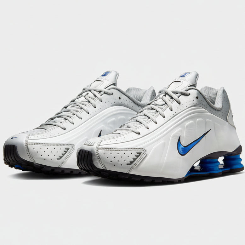 Nike Shox R4 White, Metallic Silver, Blue