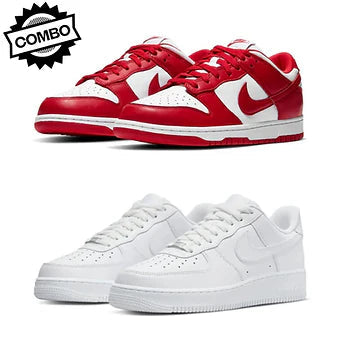 1x Nike Red Dunk Low & 1x Nike Airforce 1 White Sneaker - Combo Deal